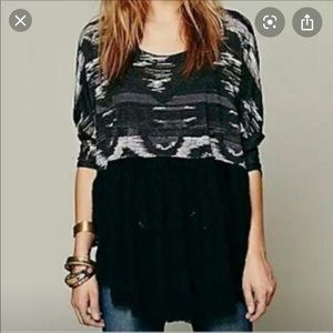 Free People boho aztec eyelet lace bottom tunic